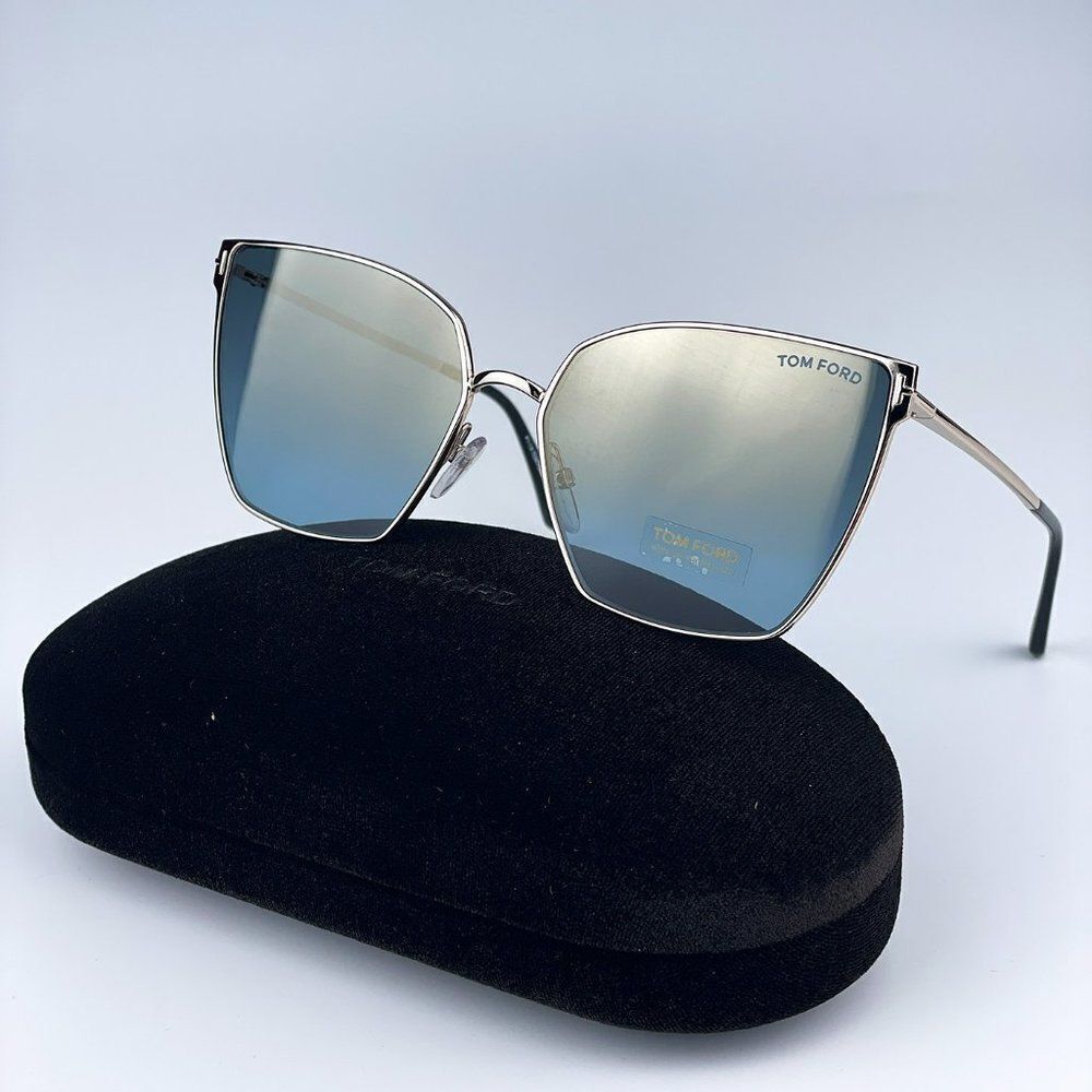 NEW Tom Ford FT0653/S 28V Gold Rose Blue Mirrored Metal Cat Eye Women Sunglasses